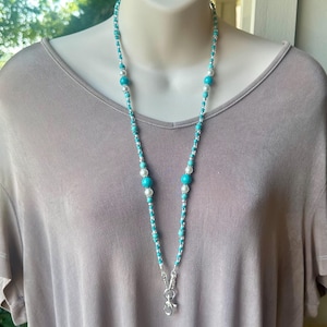 Turquoise ID Badge Lanyard Necklace Beaded ID Badge Holder