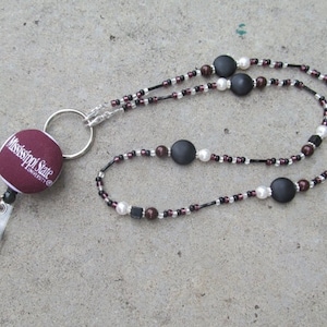 Mississippi State ID Badge Lanyard Bulldogs Beaded Lanyard Maroon and Black ID Badge Holder image 1