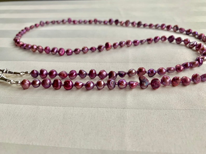 Purple Freshwater Pearl Lanyard ID Badge Beaded Lanyard Necklace ID Badge Holder