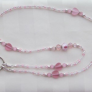 Pink ID Badge Lanyard Roses Hearts Beaded Lanyard Necklace ID Badge Holder image 2