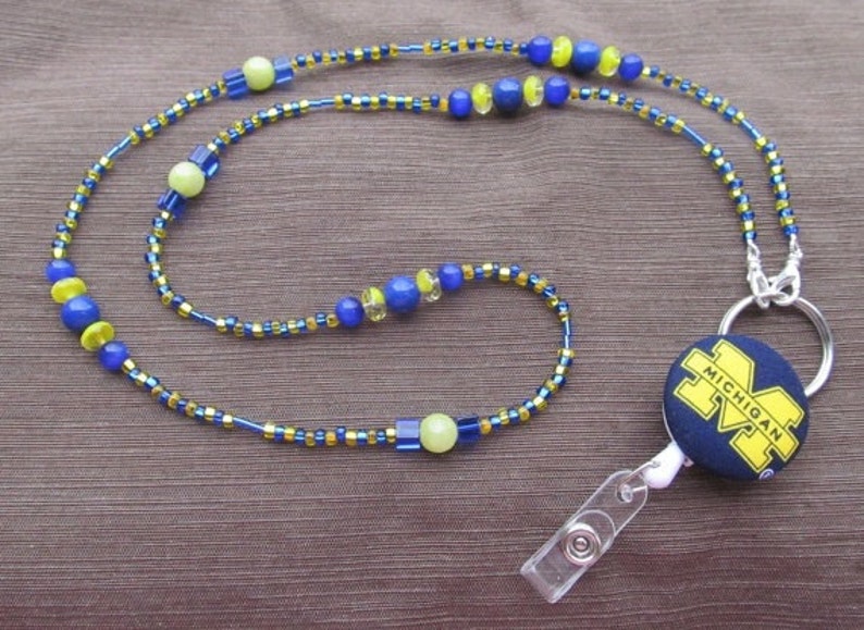 Michigan Wolverines ID Badge Lanyard Yellow & Blue ID Retractable Badge Reel image 2