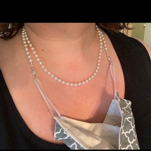 White Pearl Lanyard Austrian Crystal Pearl Beaded Lanyard Necklace ID Badge Holder Mask Holder image 6