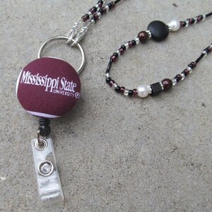 Mississippi State ID Badge Lanyard Bulldogs Beaded Lanyard Maroon and Black ID Badge Holder image 3