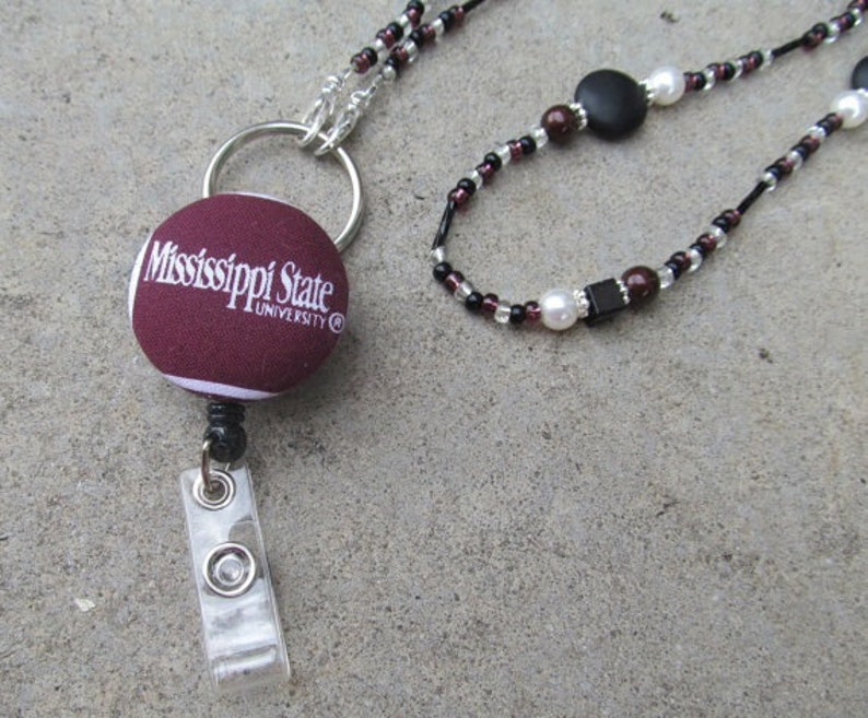 Mississippi State ID Badge Lanyard Bulldogs Beaded Lanyard Maroon and Black ID Badge Holder image 3