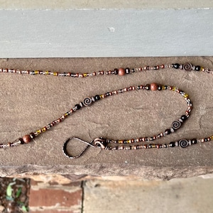 Copper Beaded Lanyard Necklace Brown Goldstone ID Badge Holder