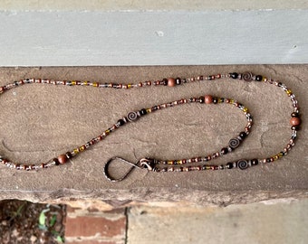 Copper Beaded Lanyard Necklace Brown Goldstone ID Badge Holder