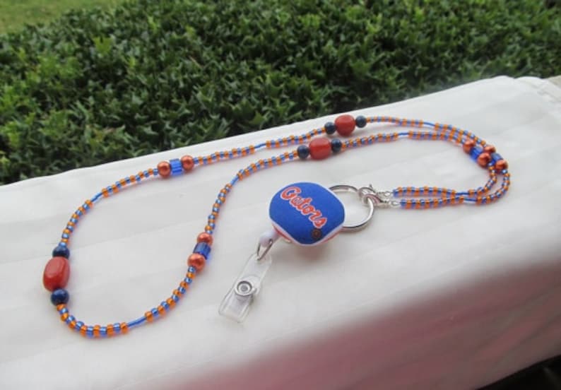 Florida Gators ID Badge Beaded Lanyard ID Badge Holder Orange and Blue