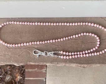 Pink Freshwater Pearl Lanyard ID Badge Beaded Lanyard Necklace ID Badge Holder