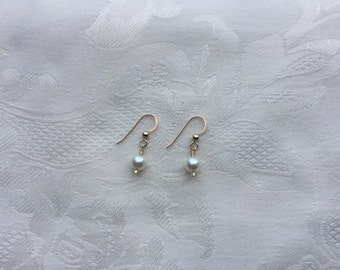 Crystal Cream Pearl Dangle Earrings 14k Gold Fish Hook