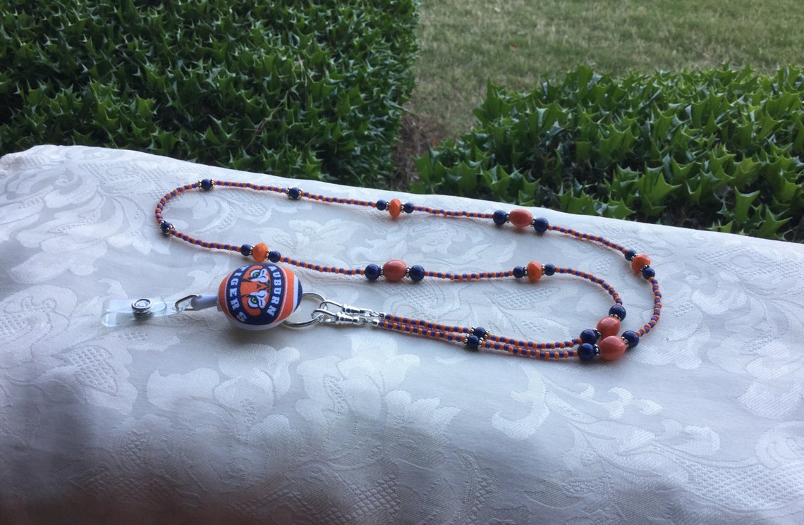 Auburn Beaded ID Badge Lanyard Orange and Blue ID Badge Holder Etsy