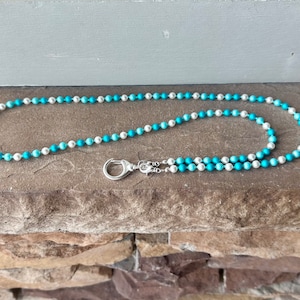 Turquoise and White Bead ID Badge Lanyard Austrian Crystal Pearls Lanyard Necklace ID Badge Holder