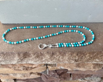 Turquoise and White Jade ID Badge Lanyard Austrian Crystal Pearls Lanyard Necklace ID Badge Holder