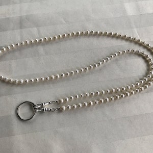 White Cultured Freshwater Pearl Lanyard Beaded Lanyard Necklace ID Badge Holder image 3