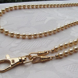 Gold ID Badge Lanyard Austrian Crystal Pearl Beaded Lanyard Necklace ID Badge Holder Face Mask Holder image 4