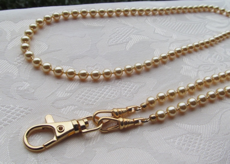 Gold ID Badge Lanyard Austrian Crystal Pearl Beaded Lanyard Necklace ID Badge Holder Face Mask Holder image 4