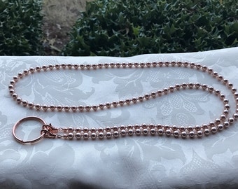 Rose Gold Pearl Lanyard Austrian Crystal Pearl Necklace ID Badge Holder Face Mask Holder