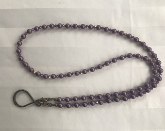 Iridescent Red Purple Pearl Austrian Crystal Lanyard for Badge Cyclamen Opal AB Crystals Red Pearls Beaded Lanyard Necklace ID Badge Holder