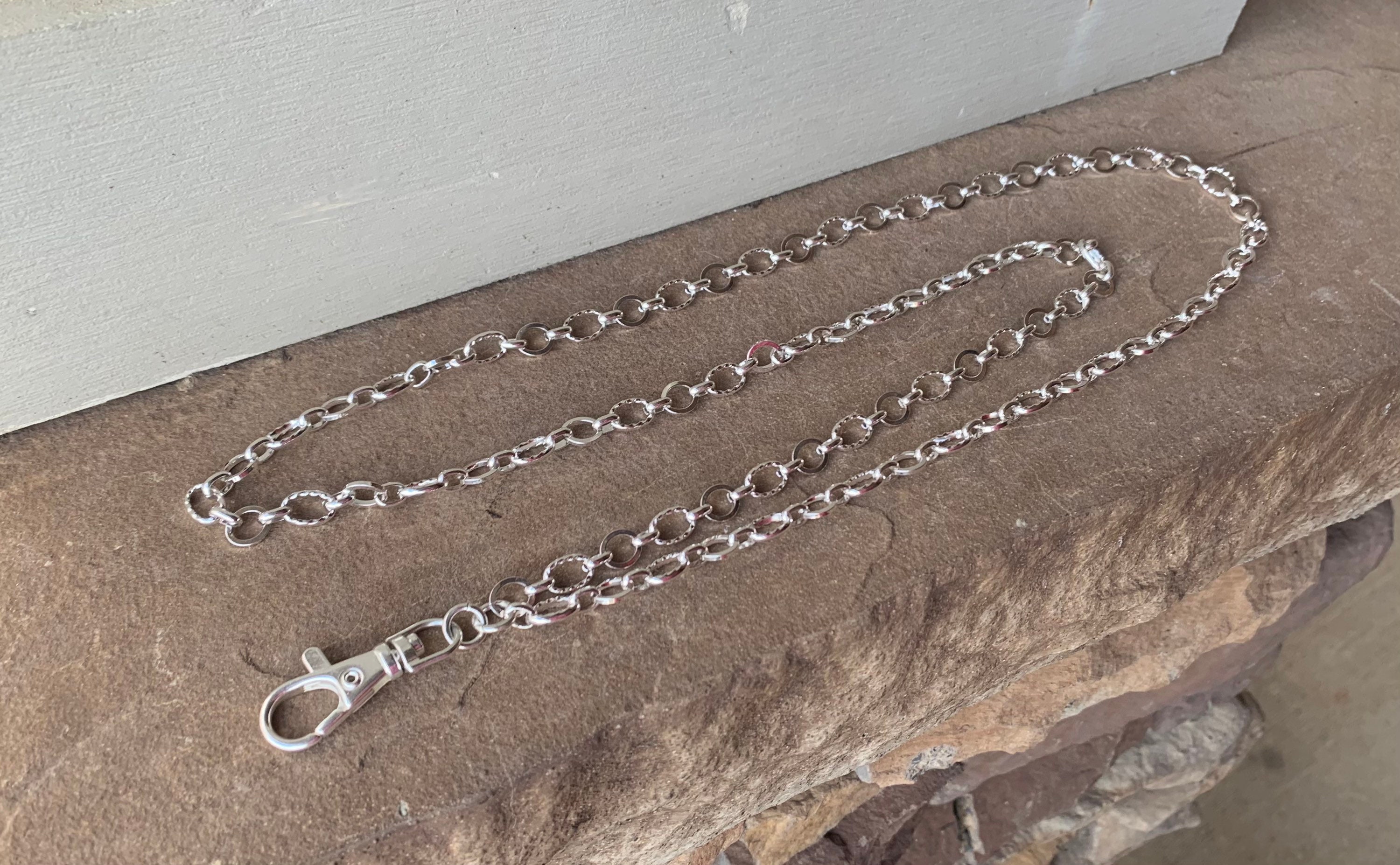 Accessories Keychains & Lanyards Lanyards & Badge Holders Antique Silver Oval Fancy Chain ID Badge Lanyard Antique Silver Chain Lanyard 