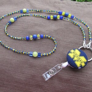 Michigan Wolverines ID Badge Lanyard Yellow & Blue ID Retractable Badge Reel image 3