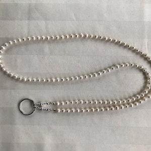 White Cultured Freshwater Pearl Lanyard Beaded Lanyard Necklace ID Badge Holder