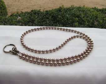 Bronze Beaded Lanyard Austrian Crystal Pearl Bronze Bead Lanyard Necklace ID Badge Holder