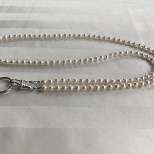 White Cultured Freshwater Pearl Lanyard Beaded Lanyard Necklace ID Badge Holder image 4