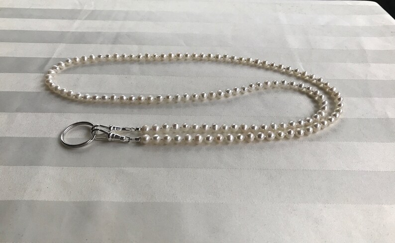 White Cultured Freshwater Pearl Lanyard Beaded Lanyard Necklace ID Badge Holder image 4