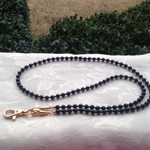 Black ID Lanyard Crystal Pearl Beaded Lanyard Necklace ID Badge Holder Face Mask Holder image 1