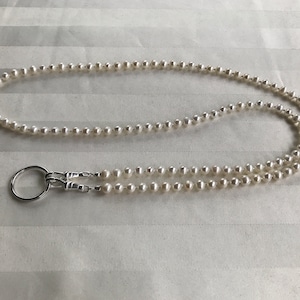 White Cultured Freshwater Pearl Lanyard Beaded Lanyard Necklace ID Badge Holder image 2