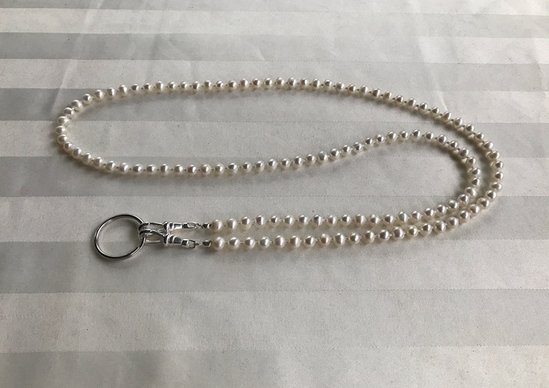 White Cultured Freshwater Pearl Lanyard Beaded Lanyard Necklace ID Badge Holder image 2