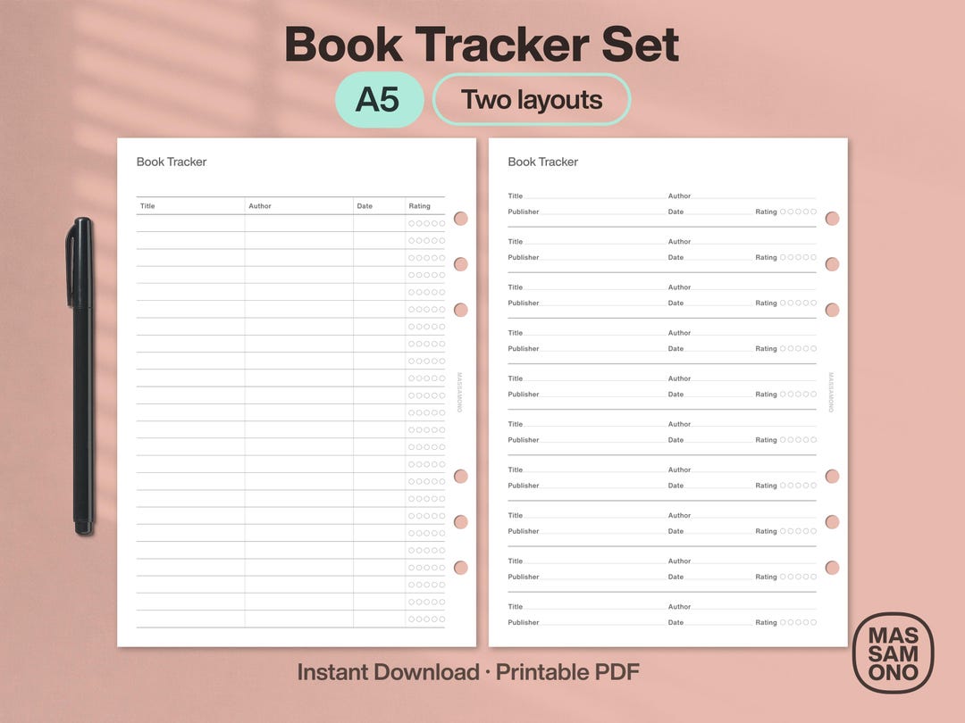 A5 Book Tracker Set Printable | Reading Log & Book Journal | Minimalist ...