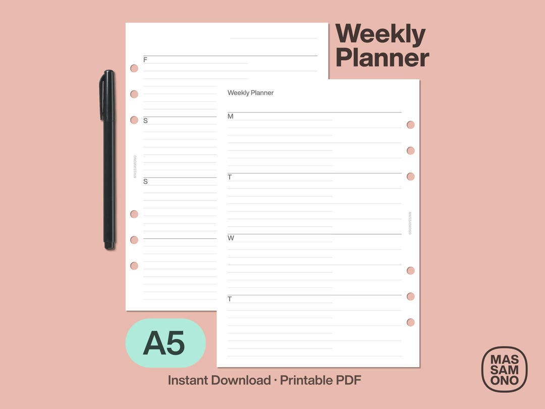 A5 Weekly Planner Printable | 2-page Minimal Binder Insert PDF - Etsy