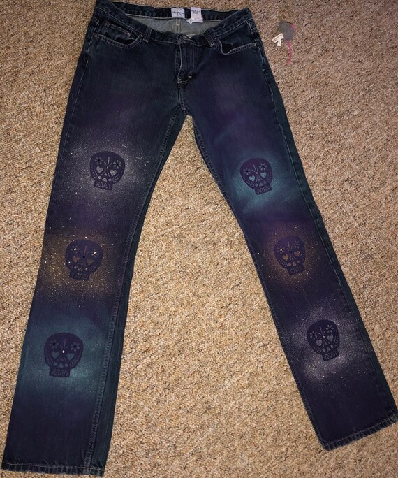 Sugar Skull Painted Calvin Klein Jeans with Swarovski Accents