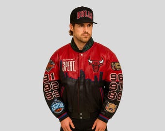 NBA Vintage Leather Jacket Chicago Bulls 6-time Champions Bomber 3