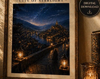 Velaris Night Path Print | City of Starlight Walk | Lantern Lit Fae Cityscape | Dark Romantasy Wall Art | Digital Download