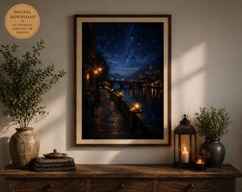 Velaris River Walk Art | Starlit Lantern Cityscape | Night Court Fantasy Romance | Dark Academia Wall Art | Digital Download