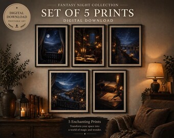 Velaris Gallery Wall Set | Starlit Celestial Night Prints | Fantasy City & Moon Aesthetic | Romantasy Wall Art Bundle | Digital Download