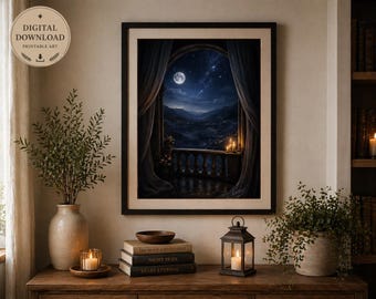 Velaris Balcony Night Sky Print | Starlit City & Mountain View | Celestial Fantasy Wall Art | Romantasy Decor | Digital Download