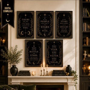 ACOTAR Quote Bundle | 5 Fantasy Wall Art Prints | Black Gold Celestial Decor | Digital Download