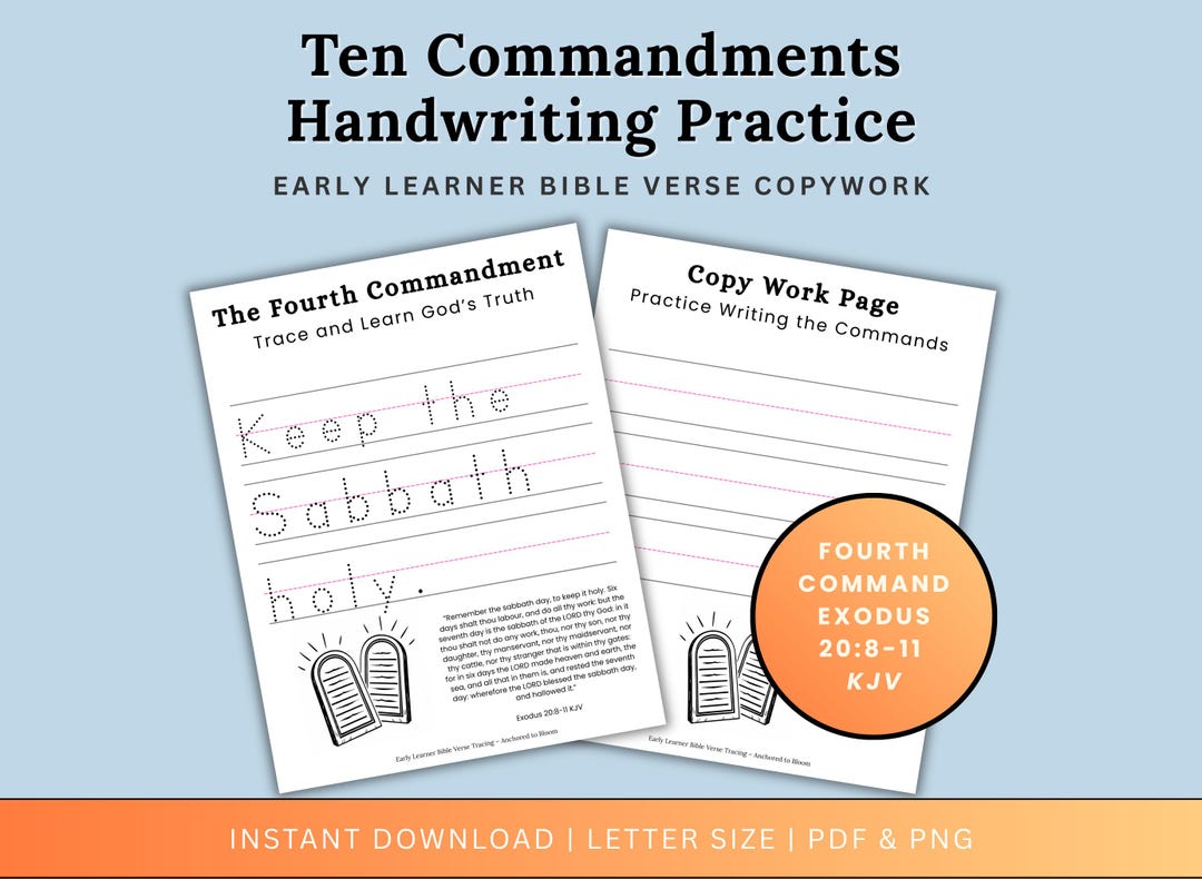 The Ten Commandments for Kids - Neat Handwriting Practice Worksheet ...