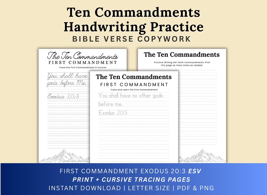 The First Three Commandments Worksheet.pdf The Ten Commandments ESV Handwriting Practice Print + Cursive ...