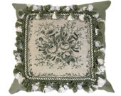 Pale olive and cream floral pillow