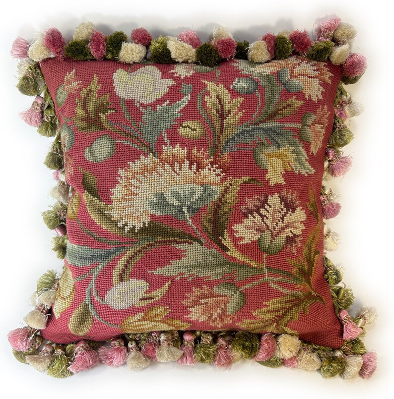Vintage Needlepoint Pink Floral Pillow Etsy