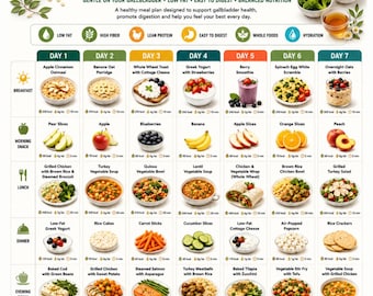 Gallstone Diet 7 Day Meal Plan Printable, Gallbladder Diet PDF, Low Fat Meal Plan, Gallbladder Friendly Foods, Instant Download