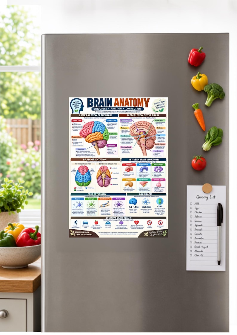 Brain Anatomy Poster Printable, Human Brain Anatomy Chart, Brain ...