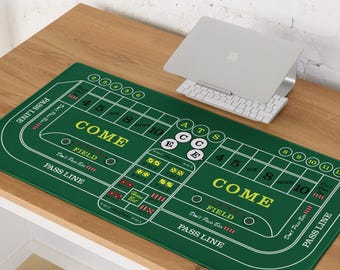 Green Casino Craps Desk Pad | Vegas Gift for Him, Craps Practice Mat, Home Office Decor 36x18