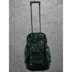 Vintage 90s Genuine Leather Patchwork Rolling Backpack Black Wheeled Travel Bag