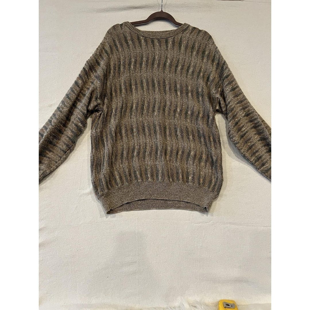 Louis Roth Louis Roth Mens Medium Brown Textured Knit Crewneck Sweater Earth Tones ...