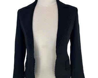 vintage Blazer en laine Valentino Roma bordure en dentelle noire Gothique romantique Italie Taille 38/2