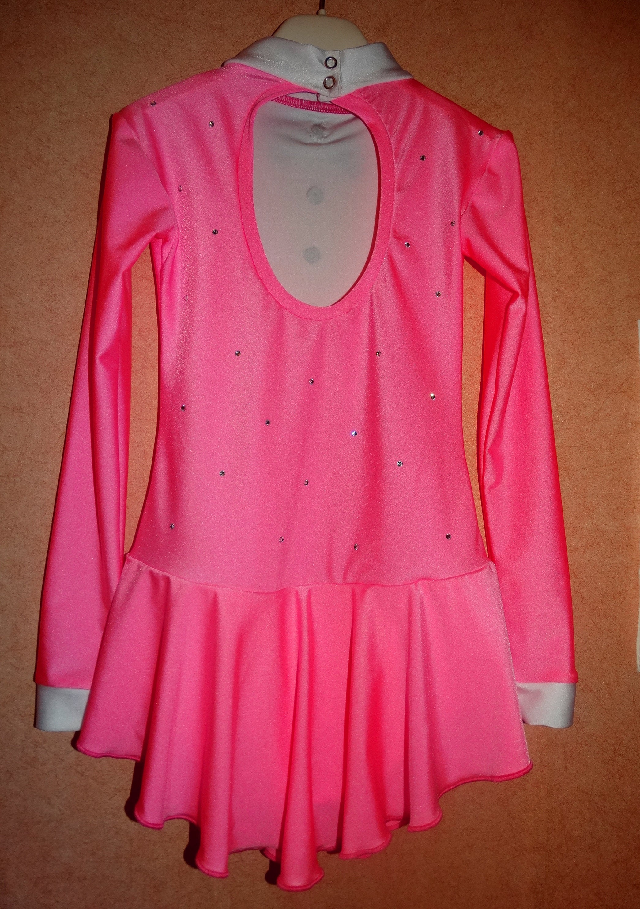 open lace back dress Fun, Pink Figure Skating Dress with Magenta Trim by Tania Bass Adult Small